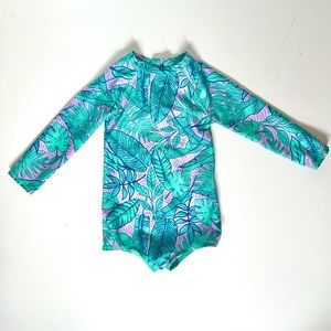 2T Turquoise Palm Rashguard Swimsuit